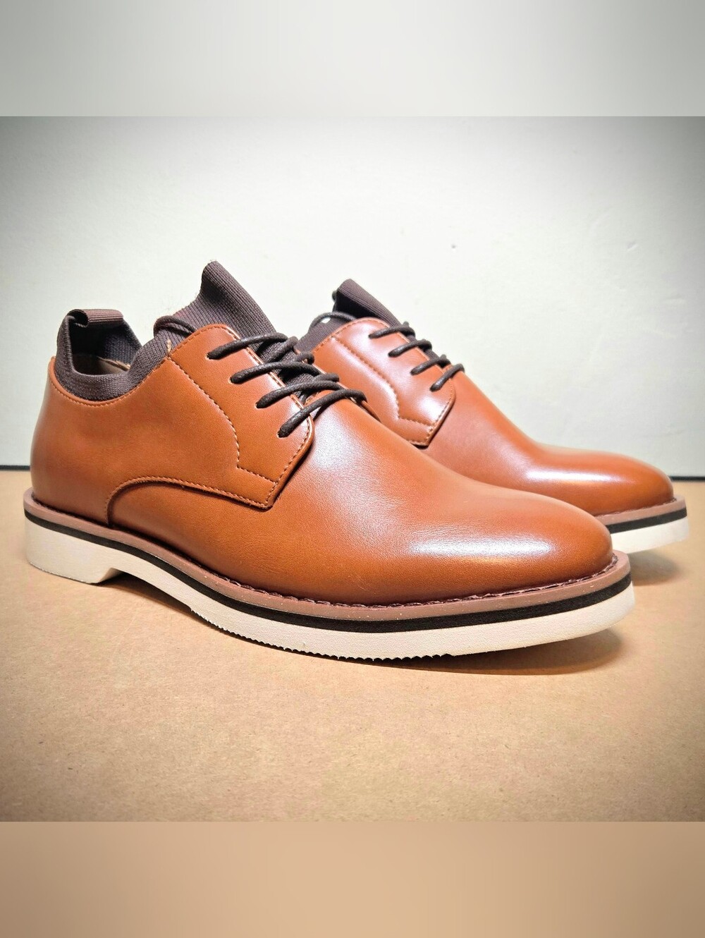 NEW Bruno Marc Men's Size 8 Brown Synthetic Oxford Dress Shoes Comfort Lace Up
